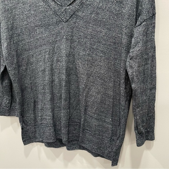 J. Crew V-Neck Side Slit Pullover Sweater Merino Wool Linen Blend XS Blue - Picture 6 of 10
